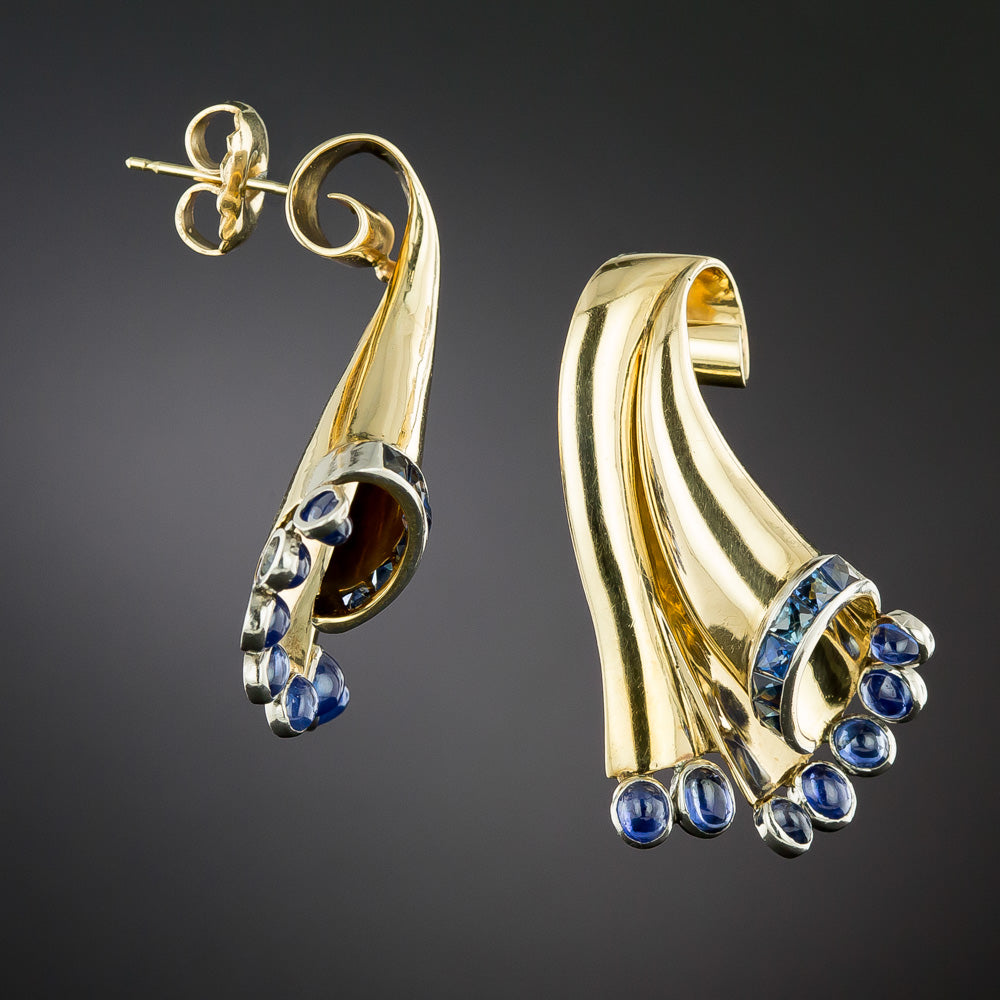 Retro Cornucopia Sapphire Earrings - 7