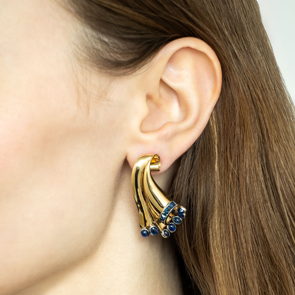 Retro Cornucopia Sapphire Earrings - 8