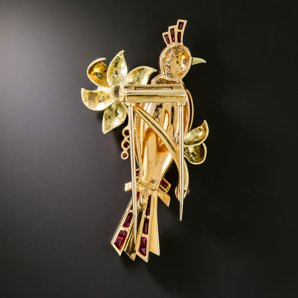 Retro Diamond and Ruby Bird Pin - 2