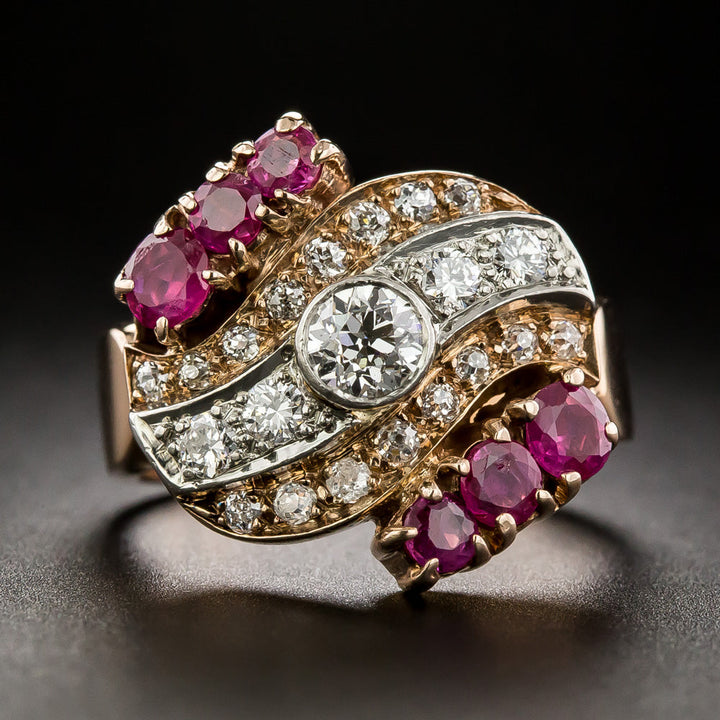 Retro Diamond and Ruby Ring