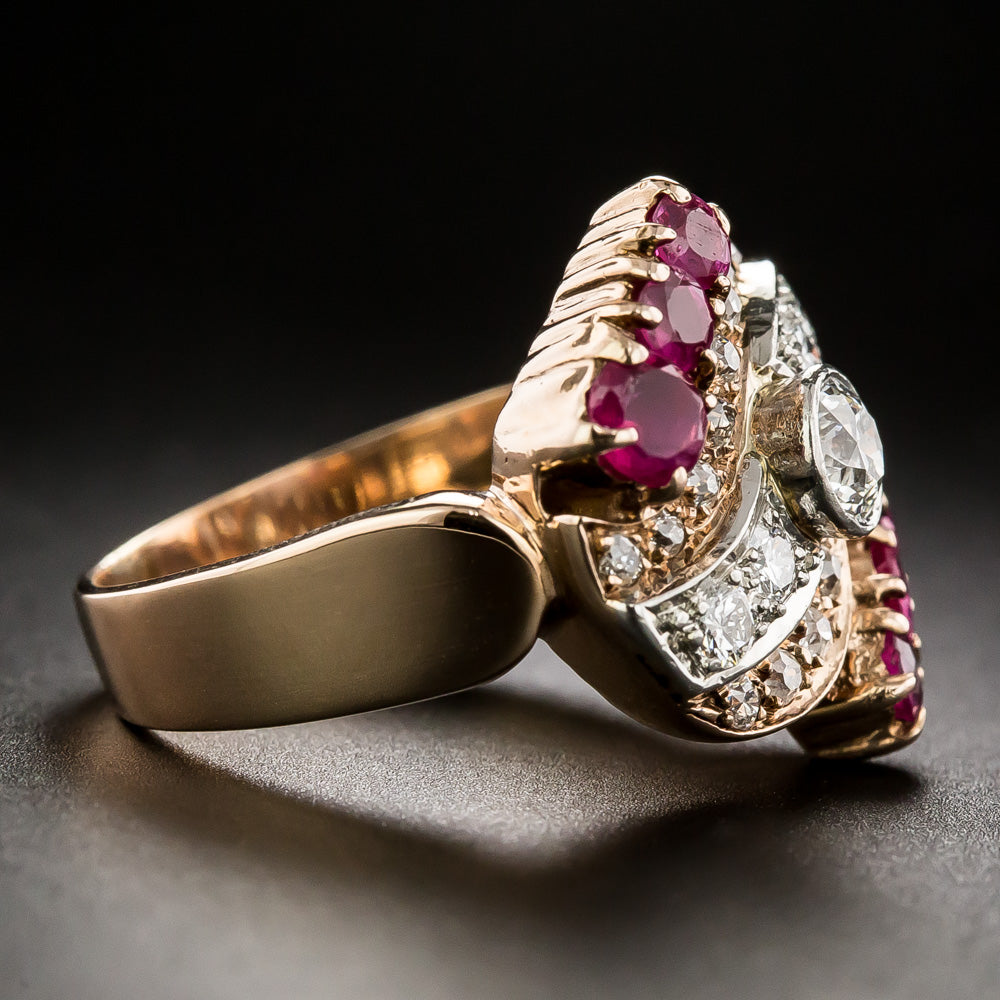 Retro Diamond and Ruby Ring  - 4