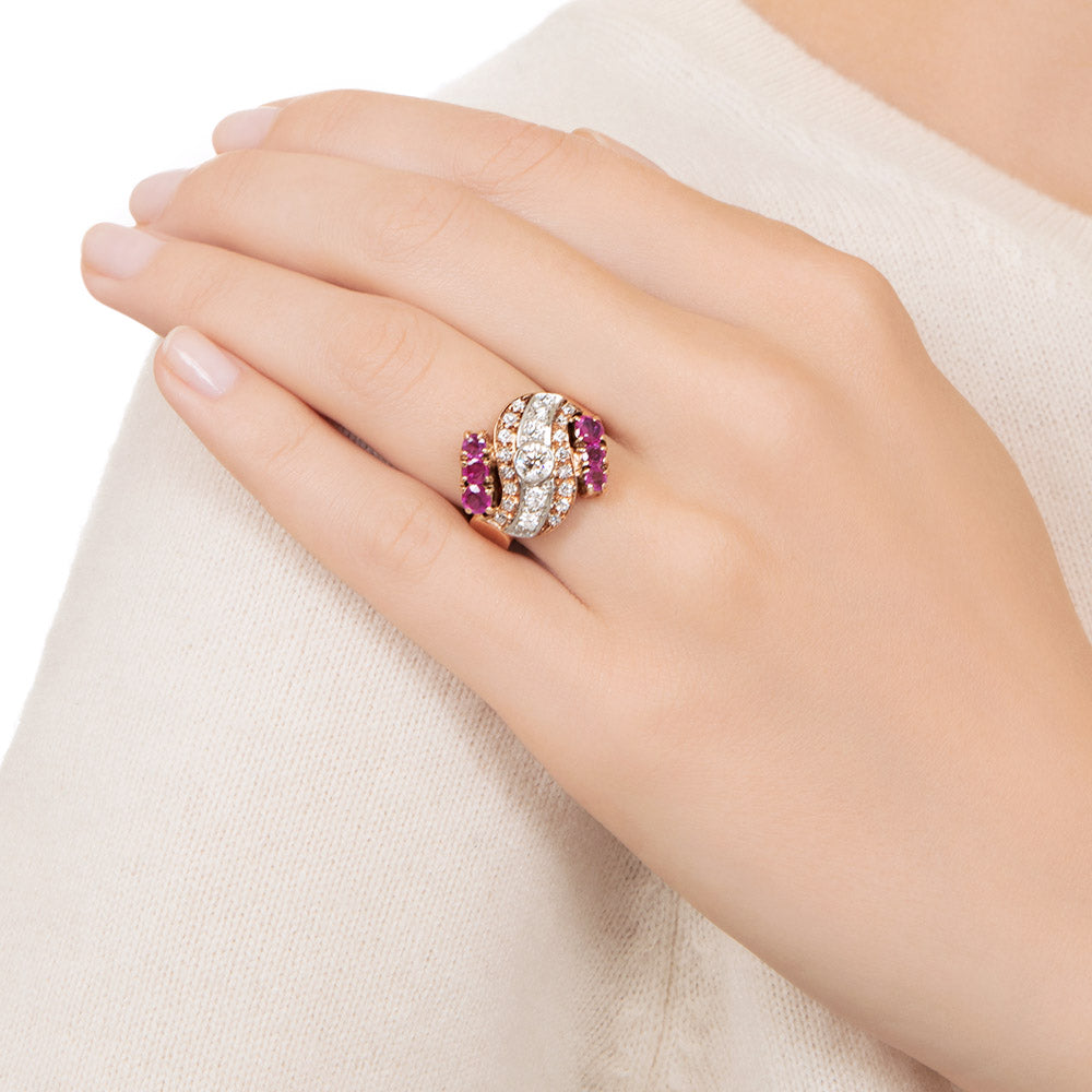 Retro Diamond and Ruby Ring  - 6