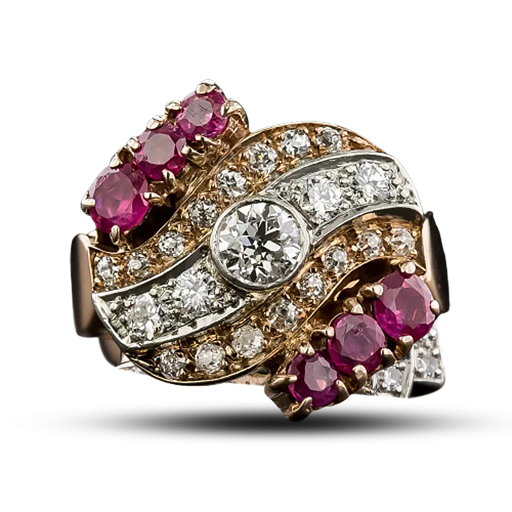 Retro Diamond and Ruby Ring  - 4