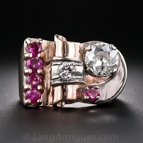 Retro Diamond and Ruby Ring, Size 4