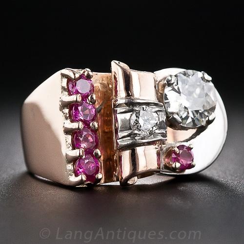 Retro Diamond and Ruby Ring, Size 4 - 2