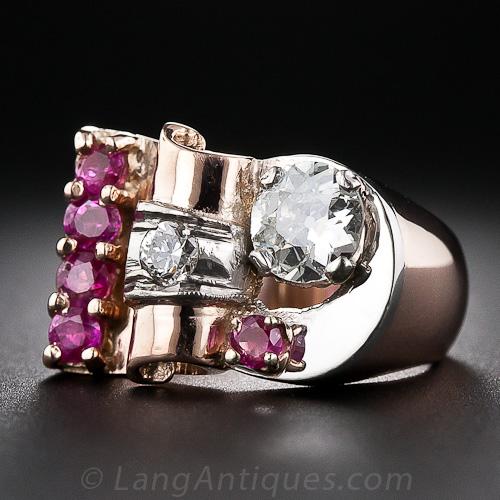 Retro Diamond and Ruby Ring, Size 4 - 4