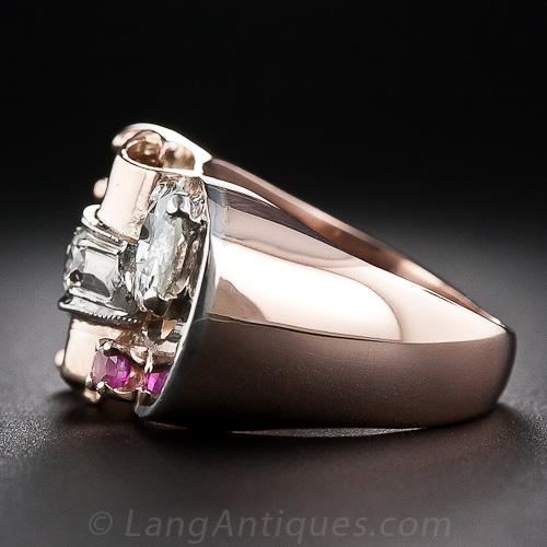 Retro Diamond and Ruby Ring, Size 4 - 5