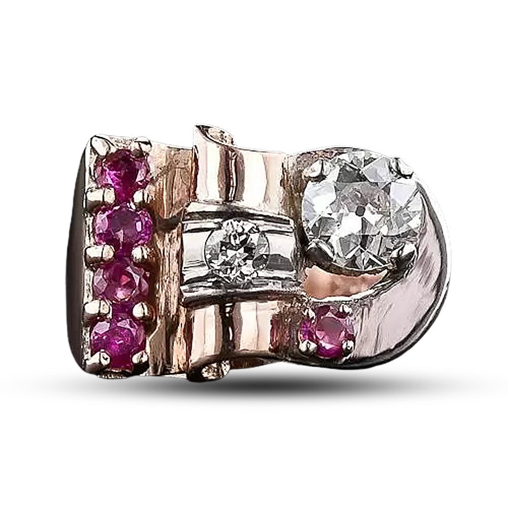 Retro Diamond and Ruby Ring, Size 4 - 7
