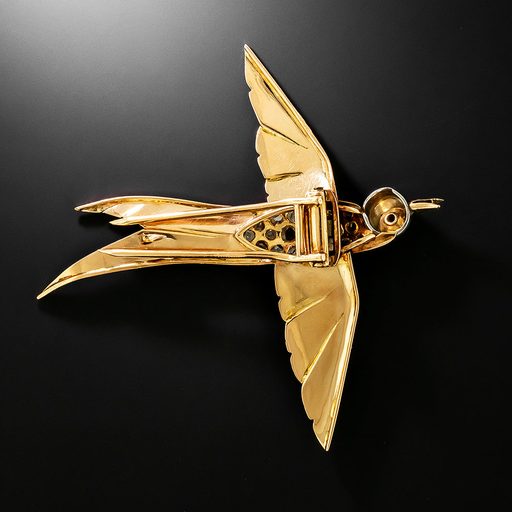 Retro Diamond and Ruby Swallow Brooch - 3
