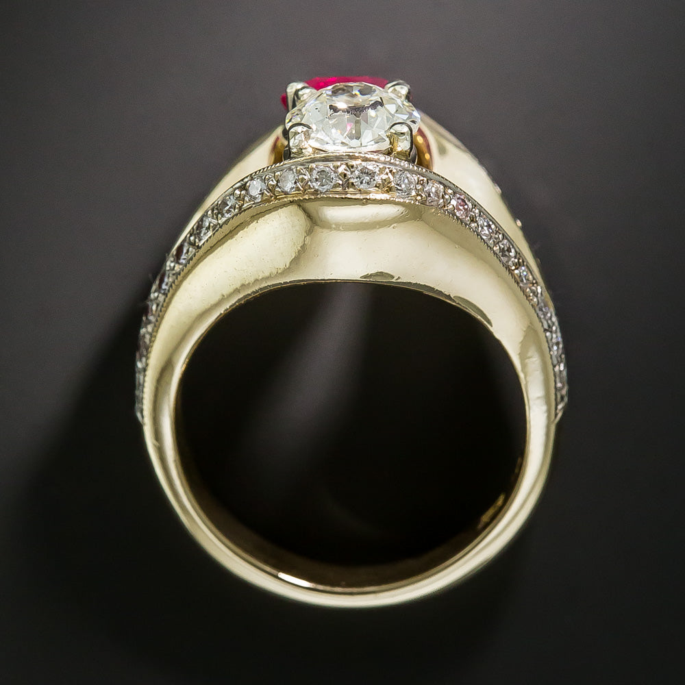 Retro Diamond and Ruby Toi Et Moi Ring - GIA  - 4