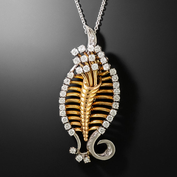 Retro Diamond Leaf Pendant