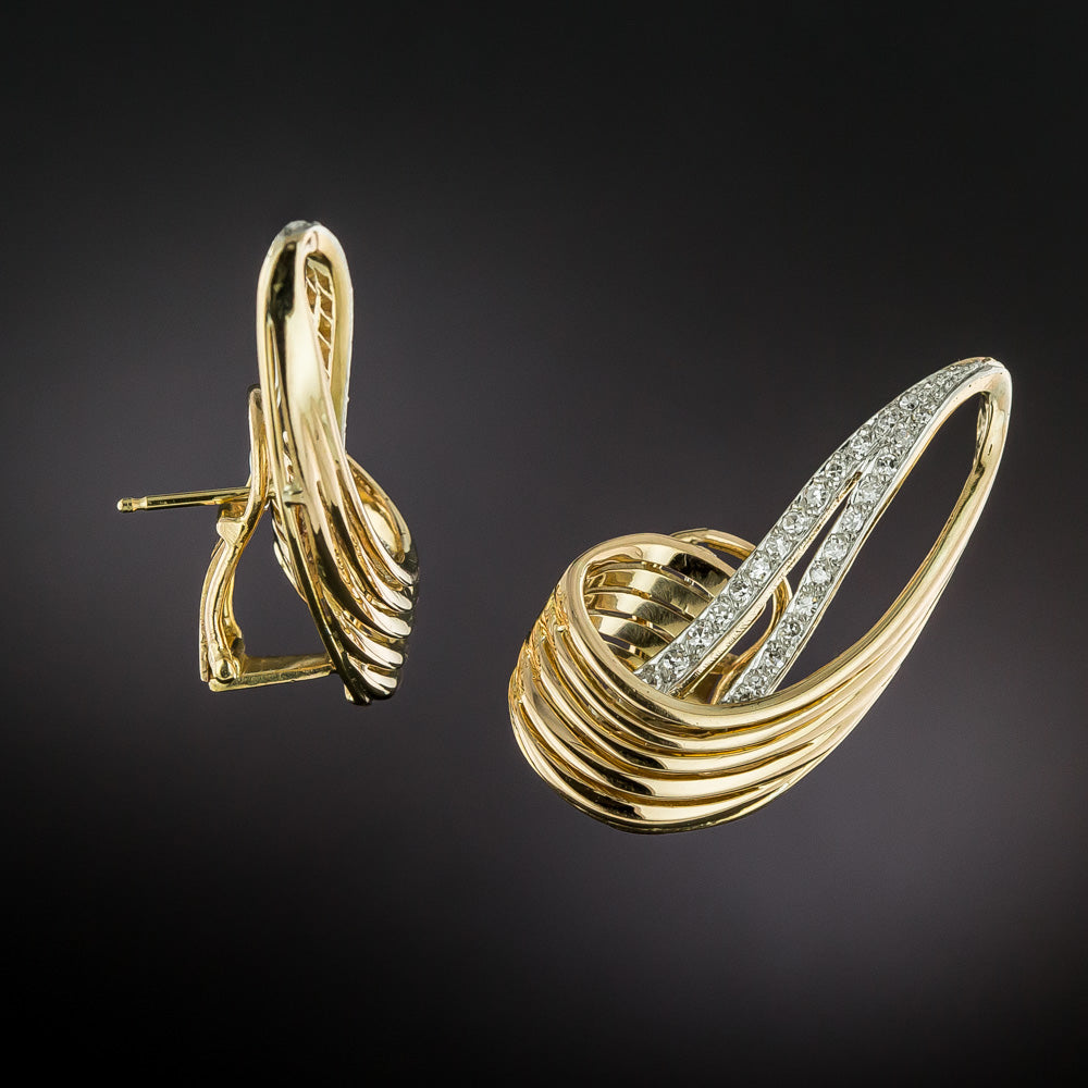 Retro Kinetic Diamond Swirl Earrings - 2