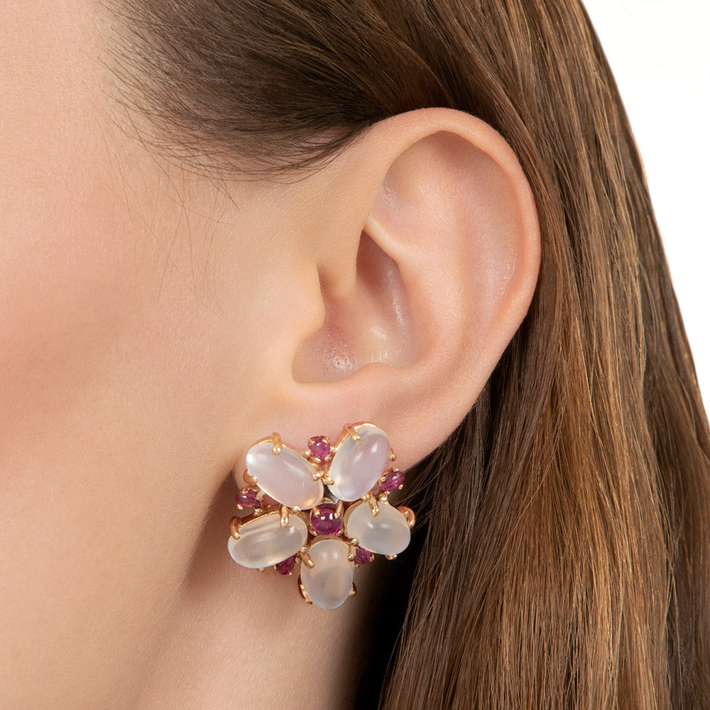 Retro Moonstone and Ruby Earrings - 3