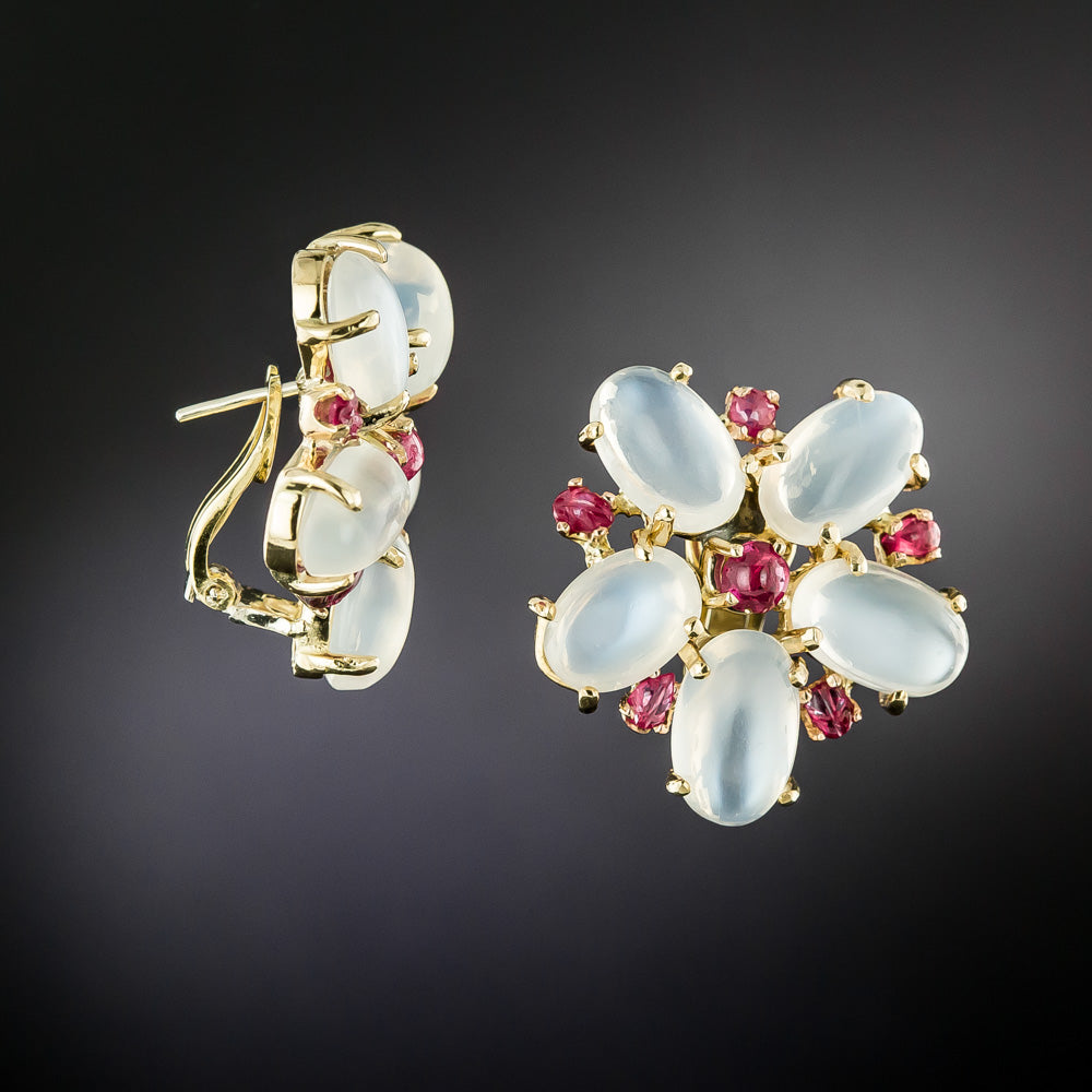 Retro Moonstone and Ruby Earrings - 3