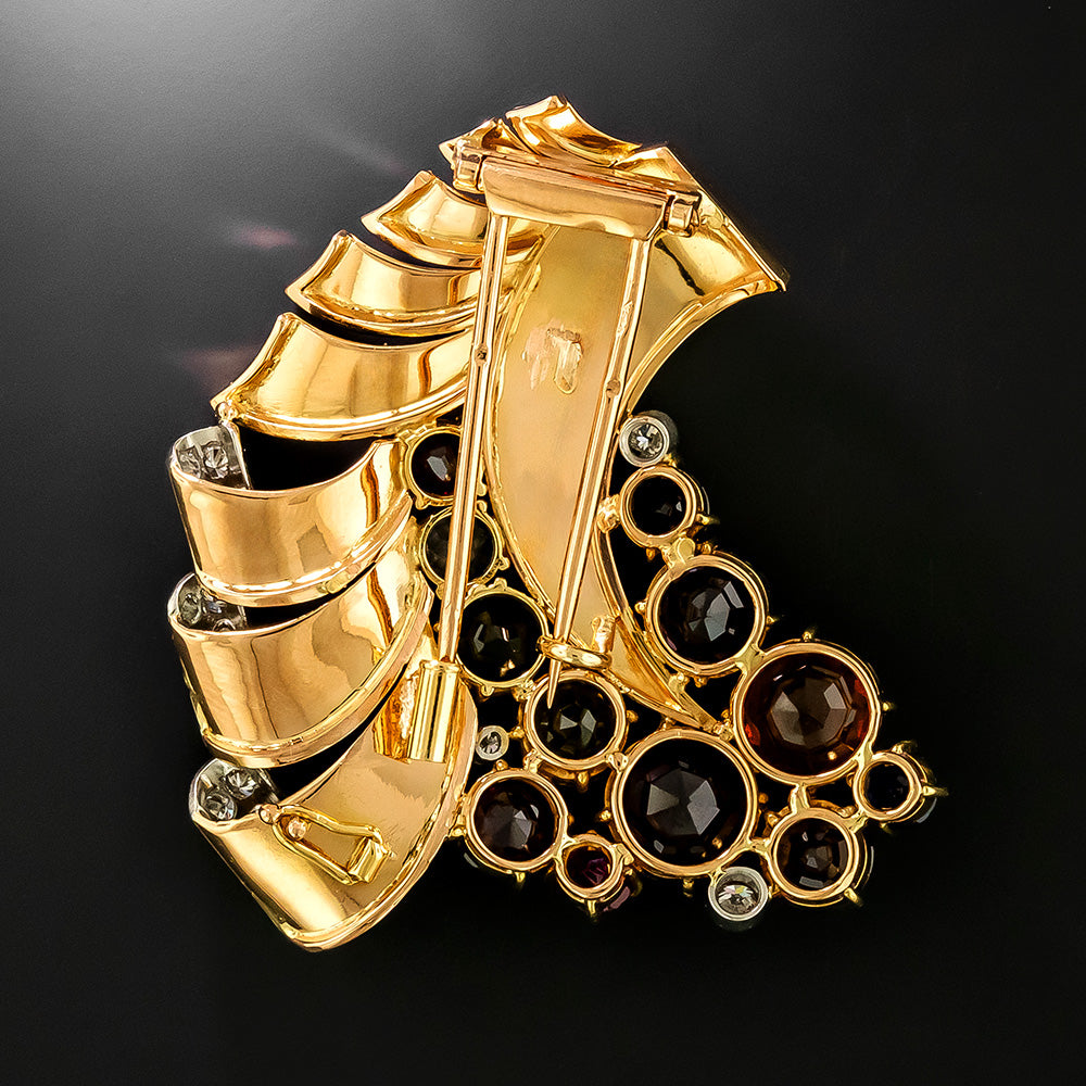 Retro Multi-Gem and Diamond Brooch, French - 3