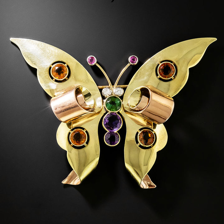Retro Multi-Gem Butterfly Brooch by Lester & Co.