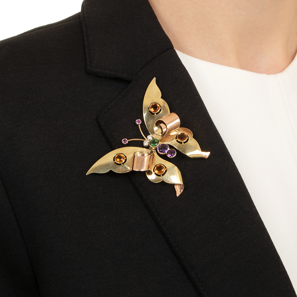 Retro Multi-Gem Butterfly Brooch by Lester & Co. - 6