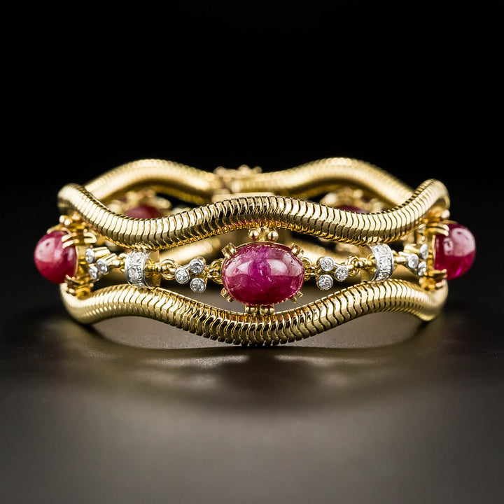 Retro No-Heat Burmese Ruby and Diamond Bracelet