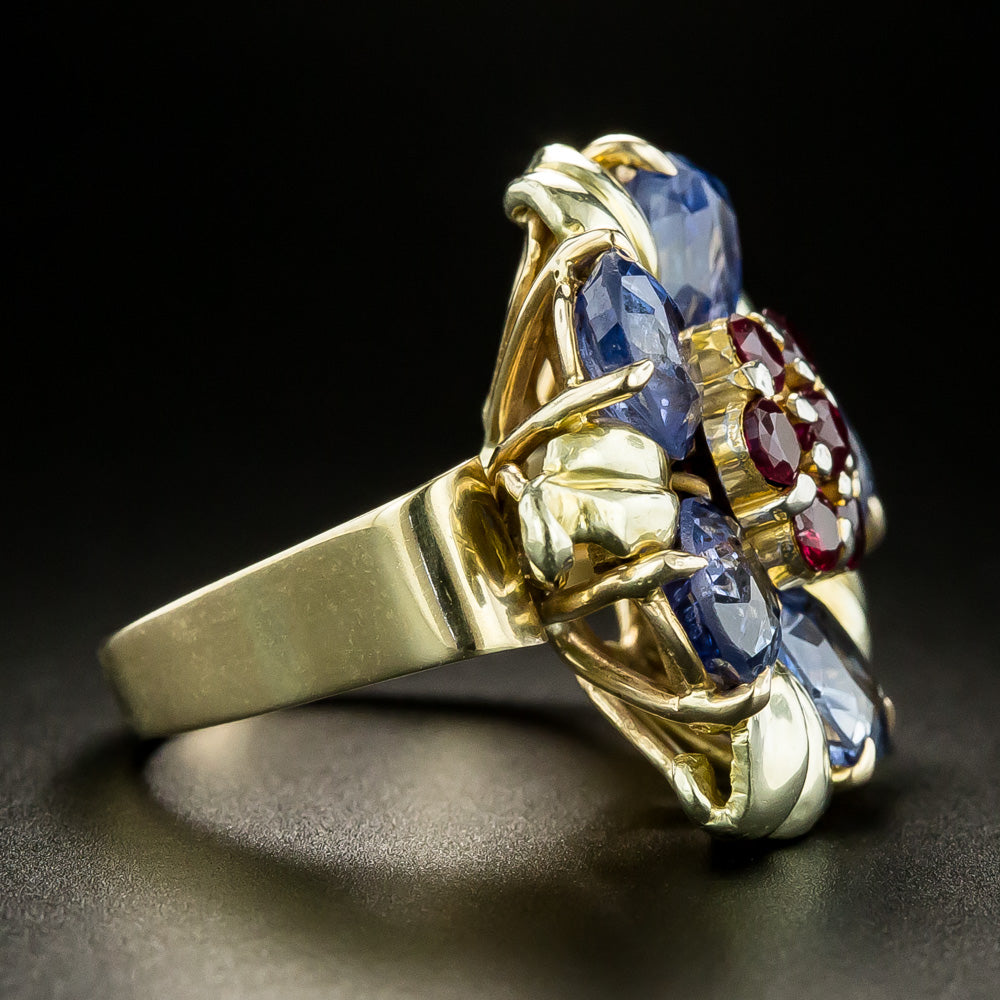 Retro No-Heat Sapphire and Ruby Cocktail Ring - 4
