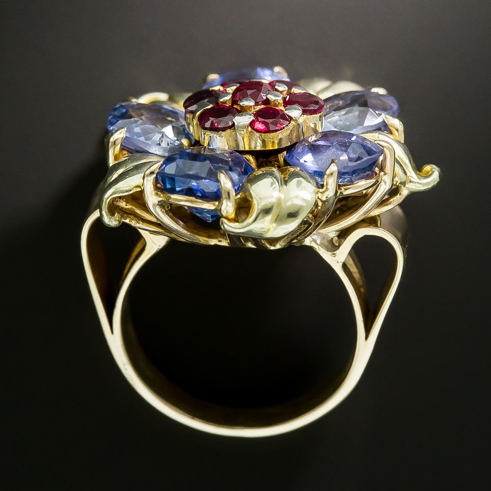 Retro No-Heat Sapphire and Ruby Cocktail Ring - 5