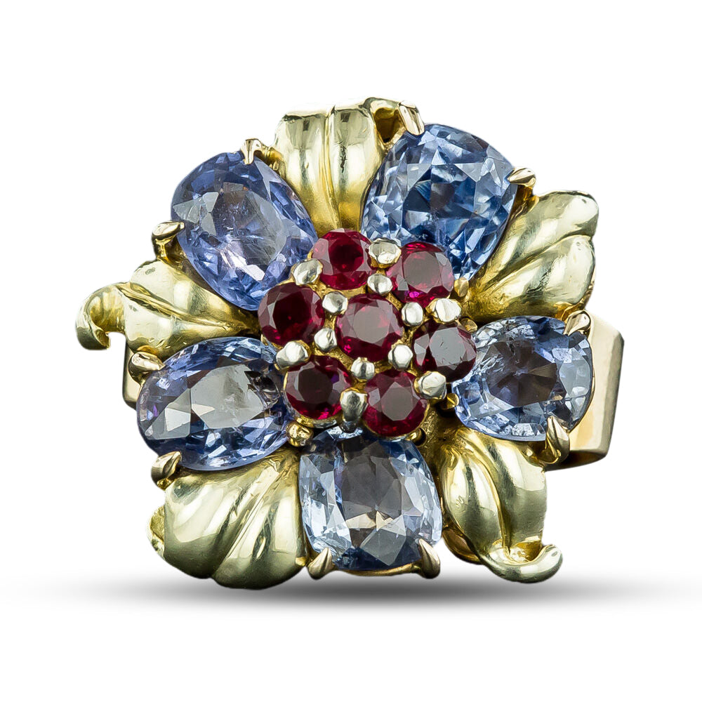 Retro No-Heat Sapphire and Ruby Cocktail Ring - 4