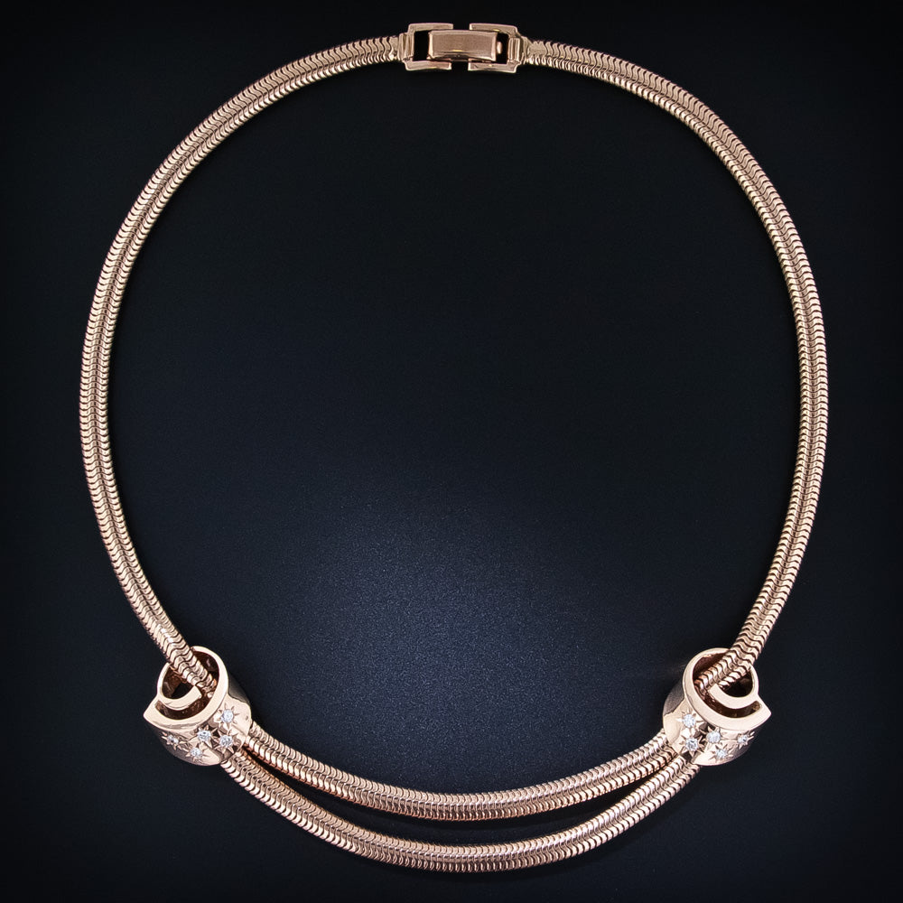 Retro Rose Gold and Diamond Necklace - 6