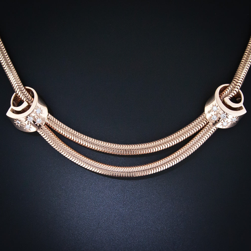 Retro Rose Gold and Diamond Necklace - 7