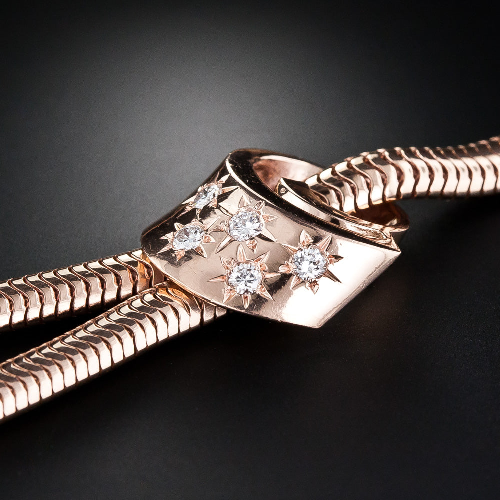 Retro Rose Gold and Diamond Necklace - 8
