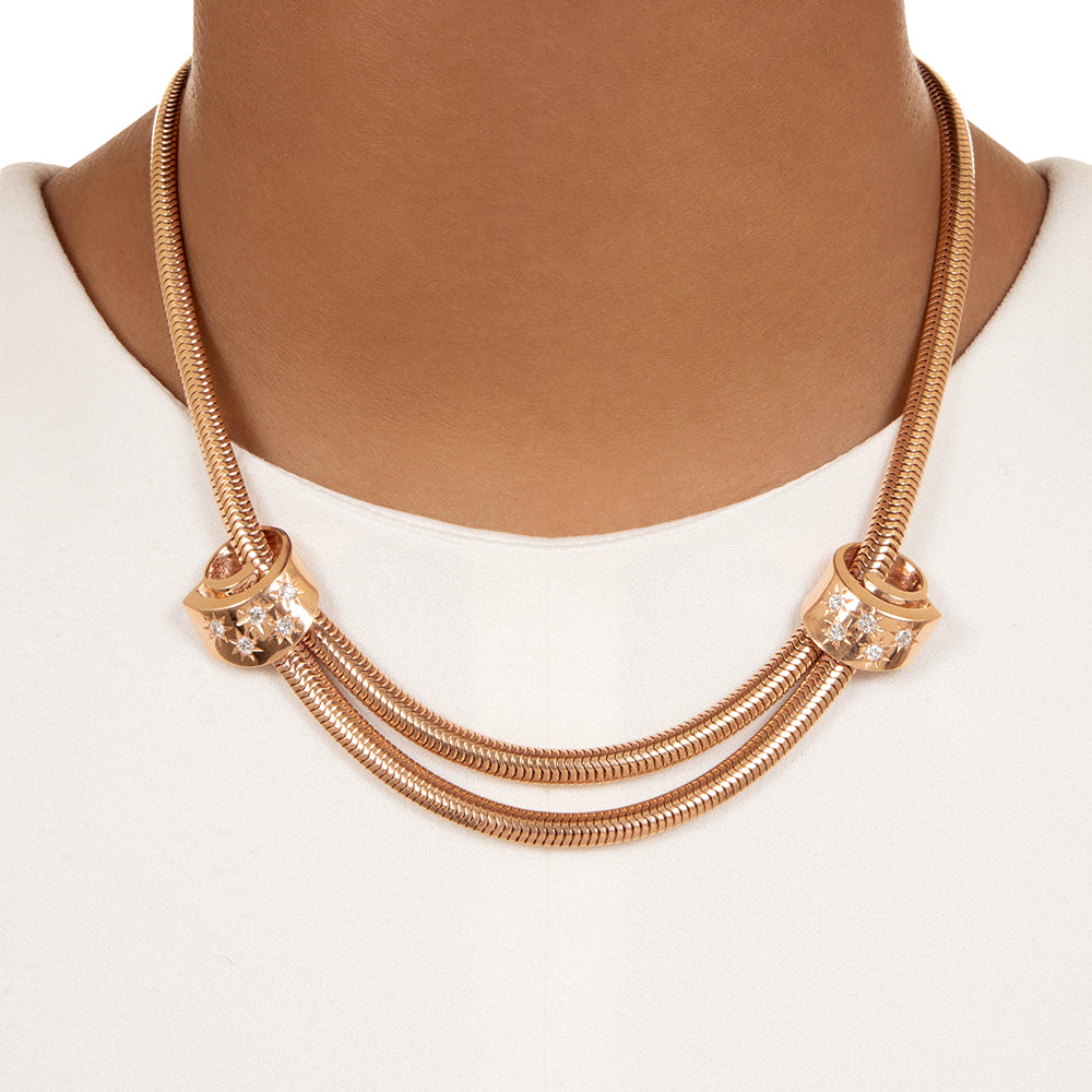 Retro Rose Gold and Diamond Necklace - 6