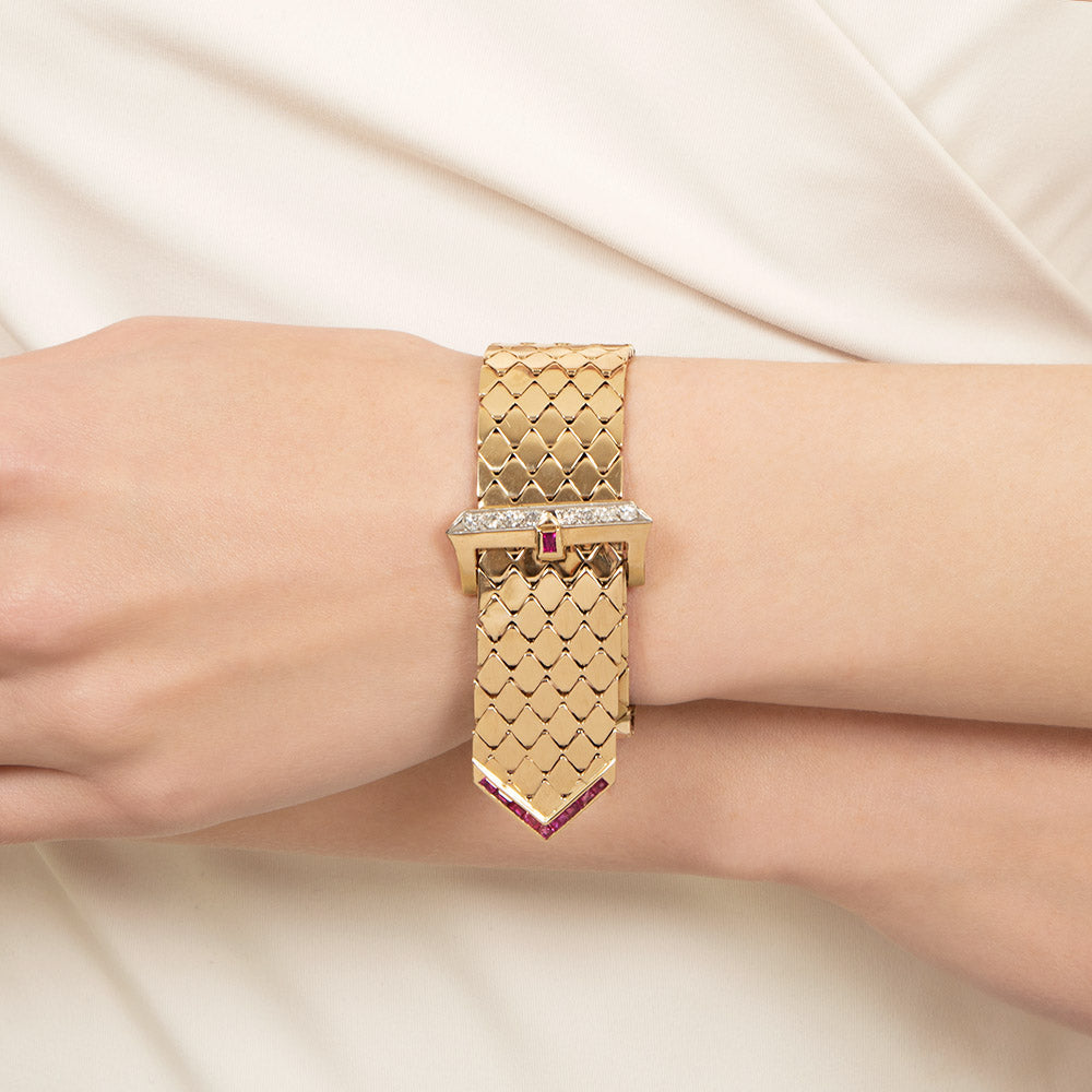 Retro Ruby and Diamond Belt Bracelet - 4