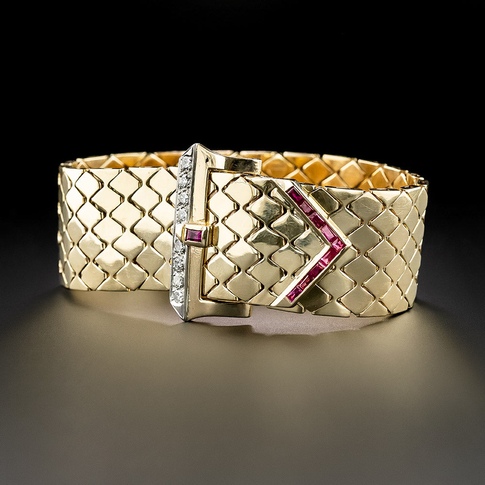 Retro Ruby and Diamond Belt Bracelet - 2