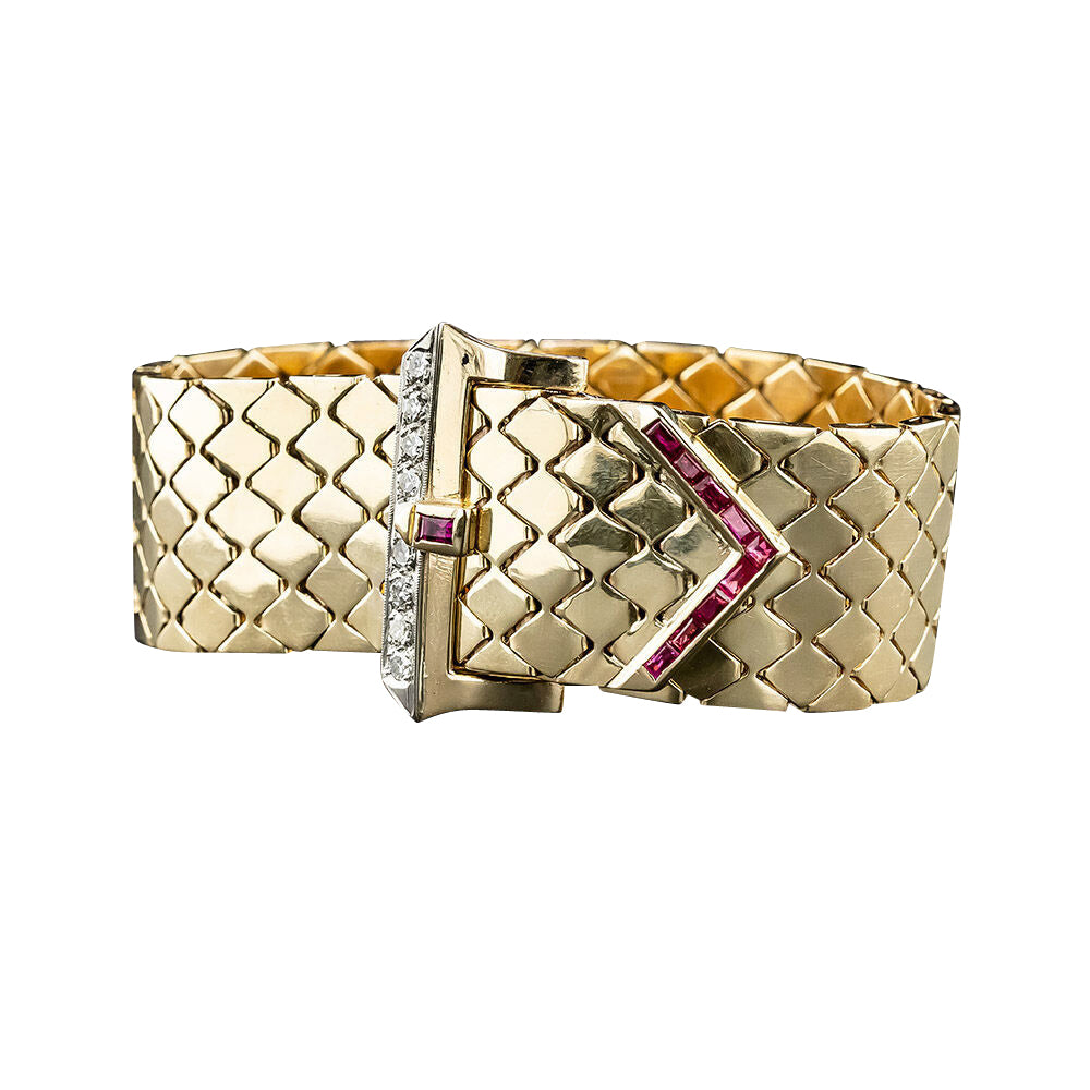 Retro Ruby and Diamond Belt Bracelet - 5