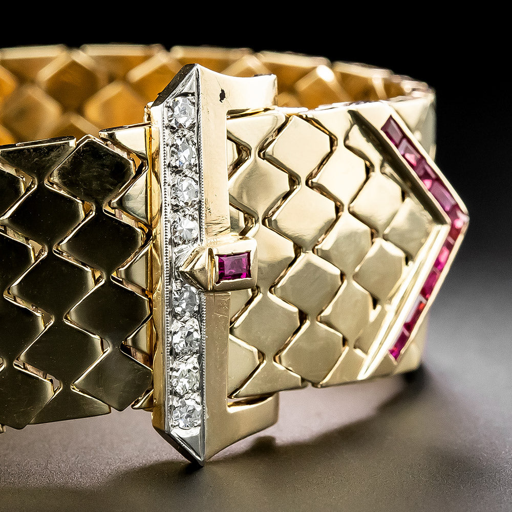 Retro Ruby and Diamond Belt Bracelet - 5