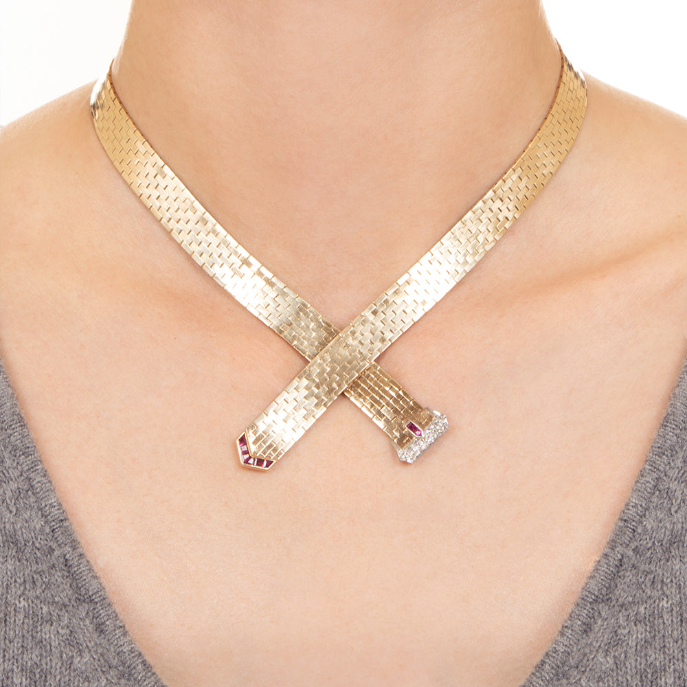 Retro Ruby and Diamond Belt Necklace - 4