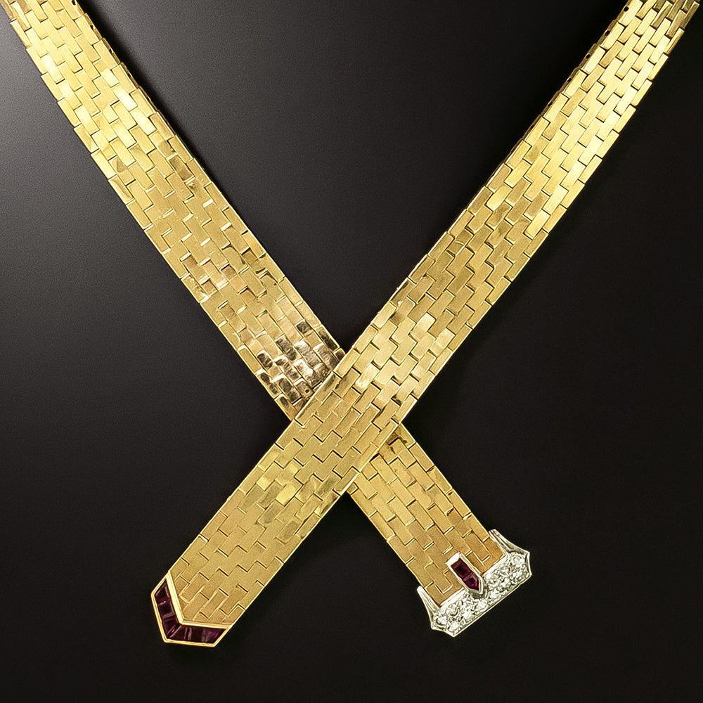 Retro Ruby and Diamond Belt Necklace - 3