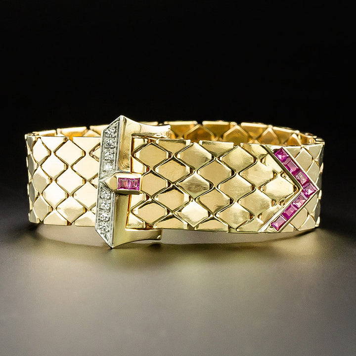 Retro Ruby and Diamond Buckle Bracelet