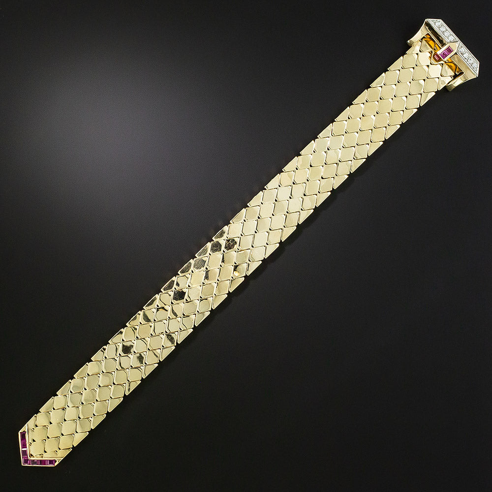 Retro Ruby and Diamond Buckle Bracelet - 5
