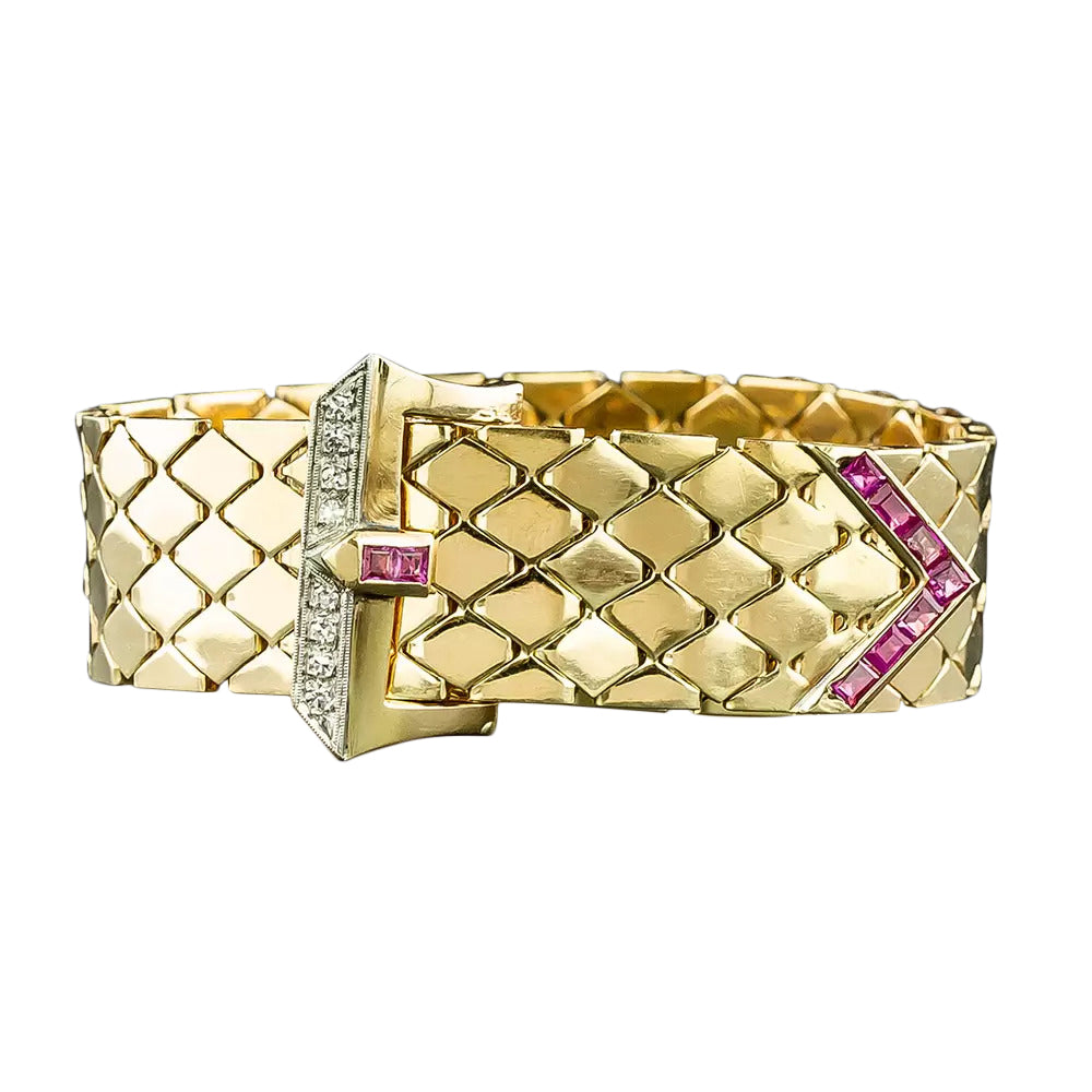 Retro Ruby and Diamond Buckle Bracelet - 5