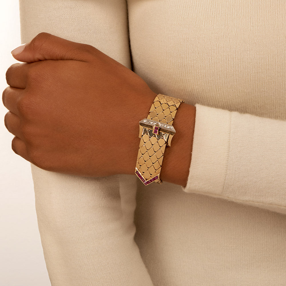 Retro Ruby and Diamond Buckle Bracelet - 6