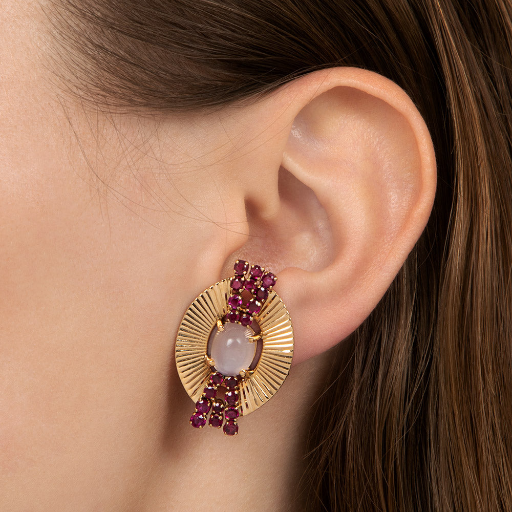 Retro Ruby and Moonstone Earrings - 3