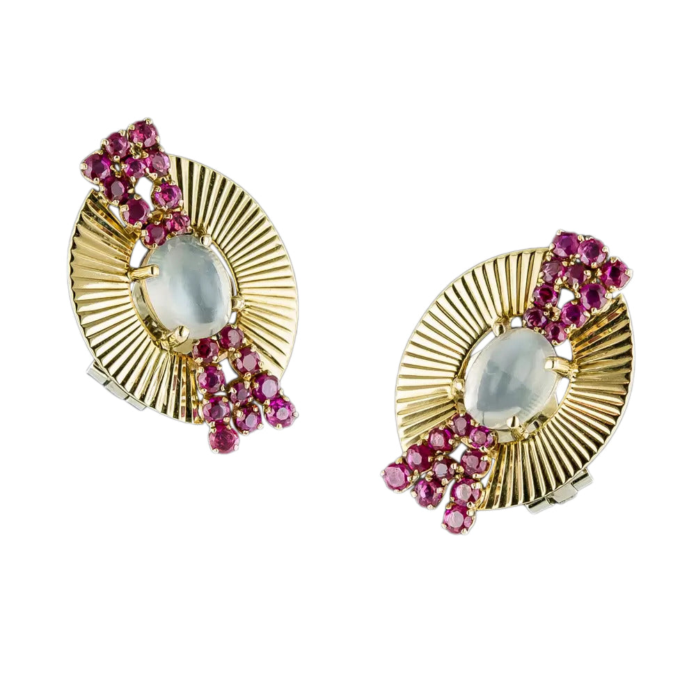 Retro Ruby and Moonstone Earrings - 3
