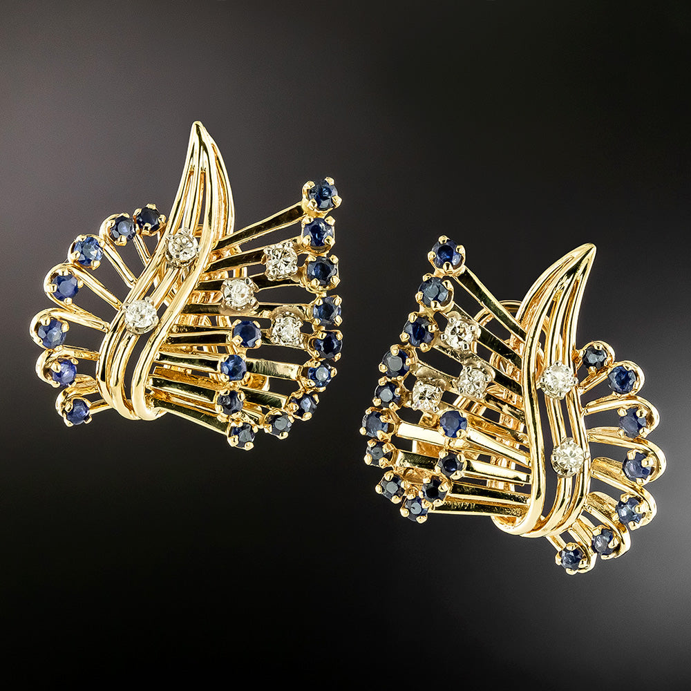 Retro Sapphire and Diamond  Earrings  - 2