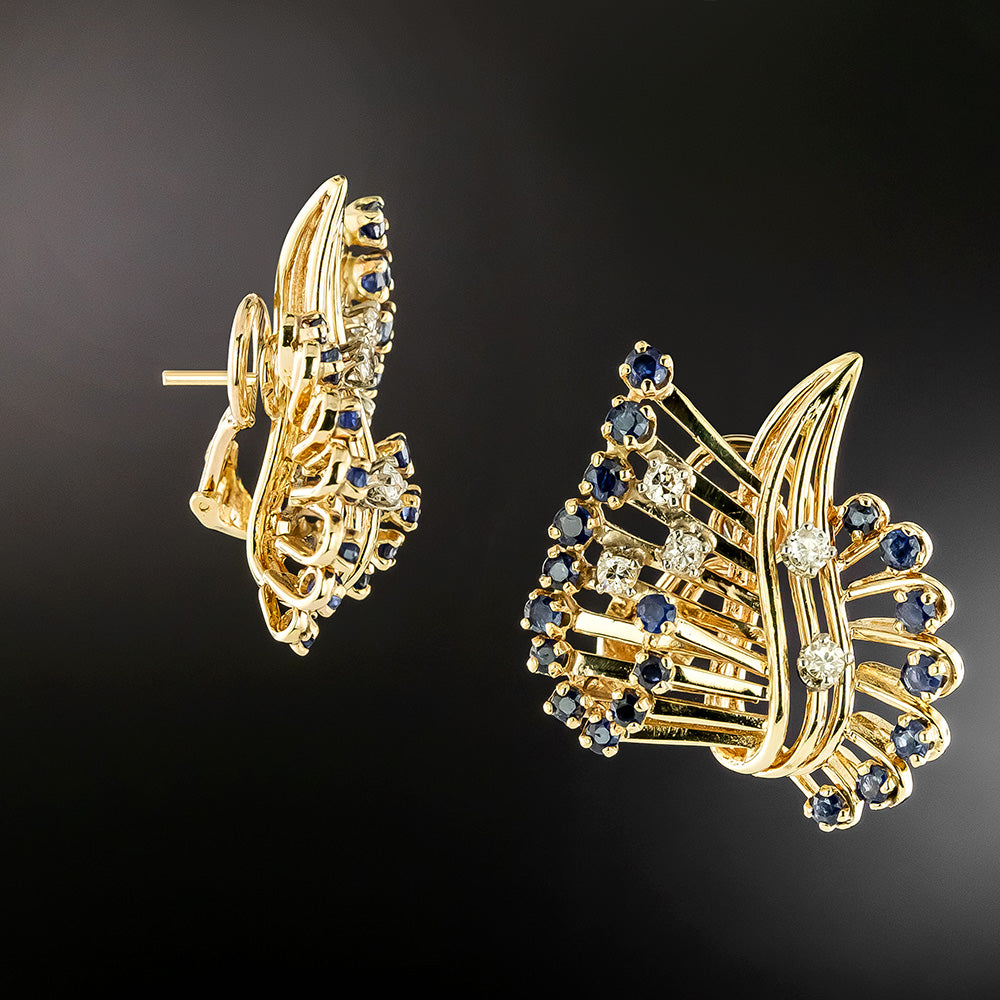 Retro Sapphire and Diamond  Earrings  - 3