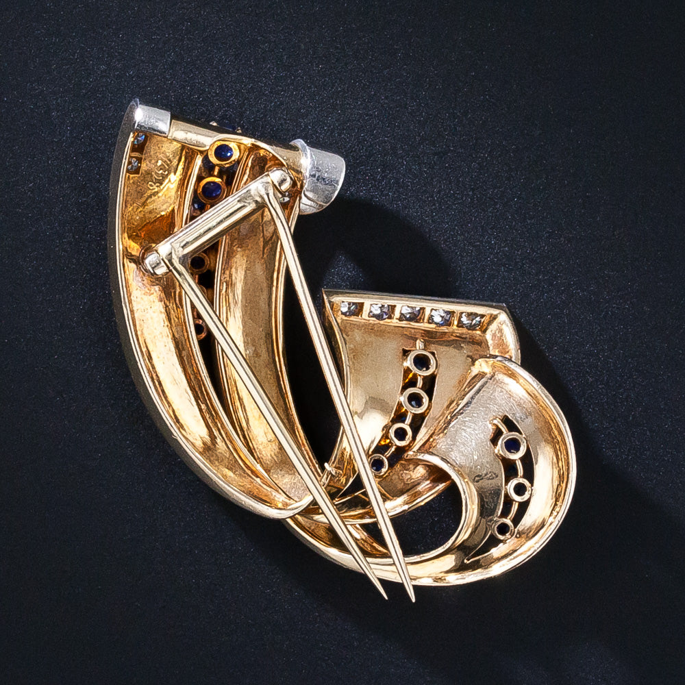 Retro Sapphire and Diamond Wave Brooch - 7
