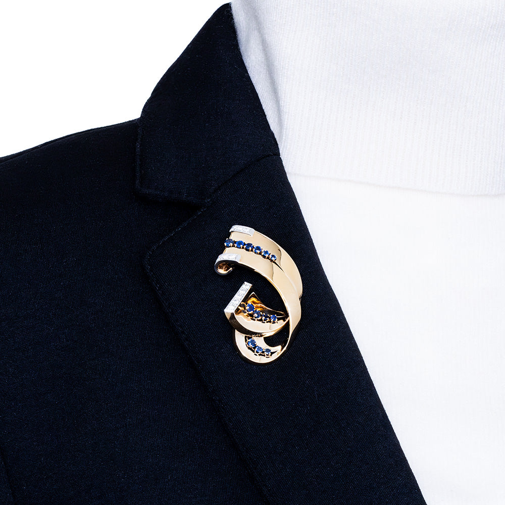 Retro Sapphire and Diamond Wave Brooch - 10