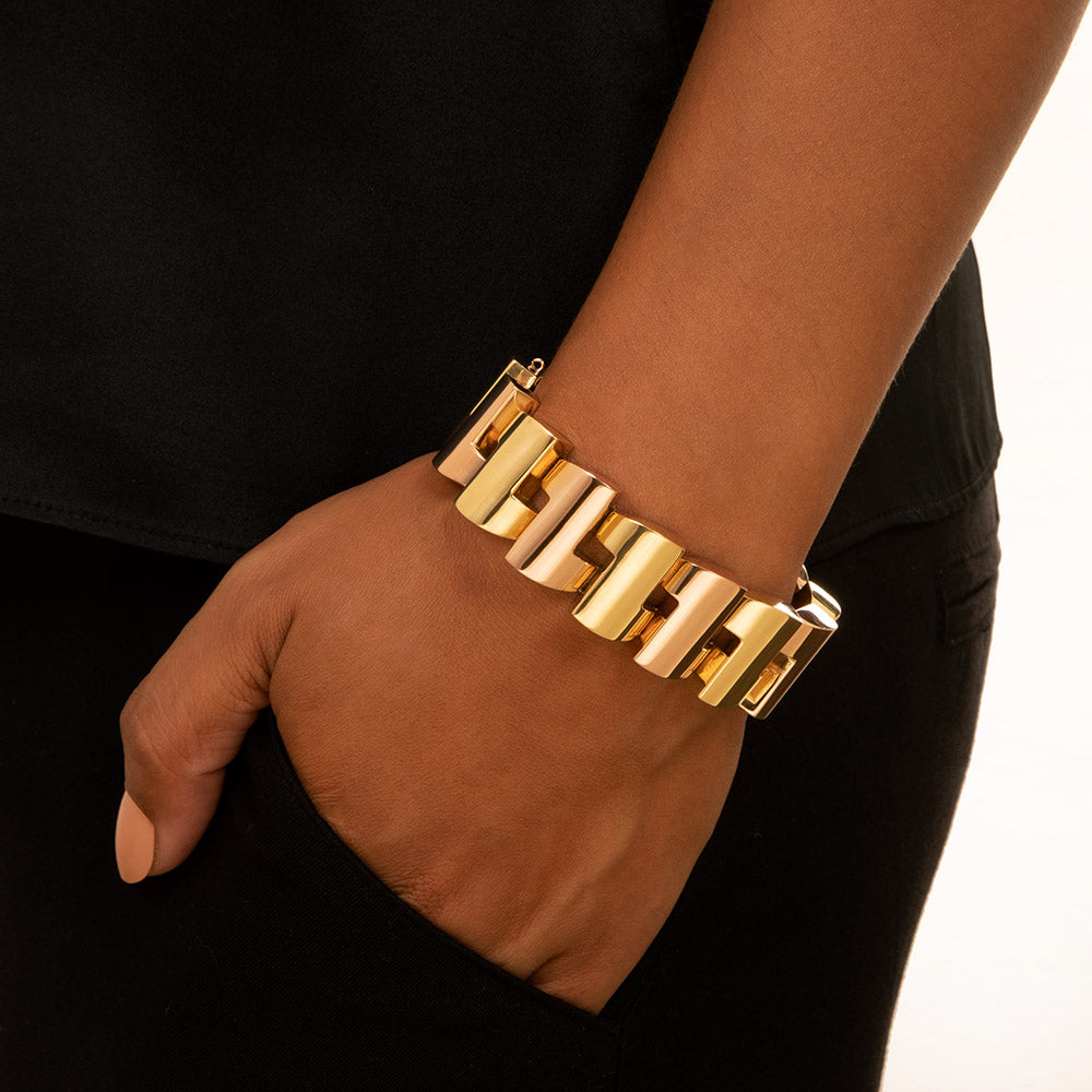 Retro Two-Tone Gold Link Bracelet - 4