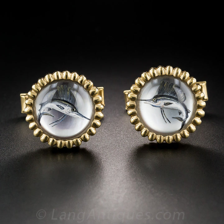 Reverse Crystal Intaglio Sailfish Cuff Links