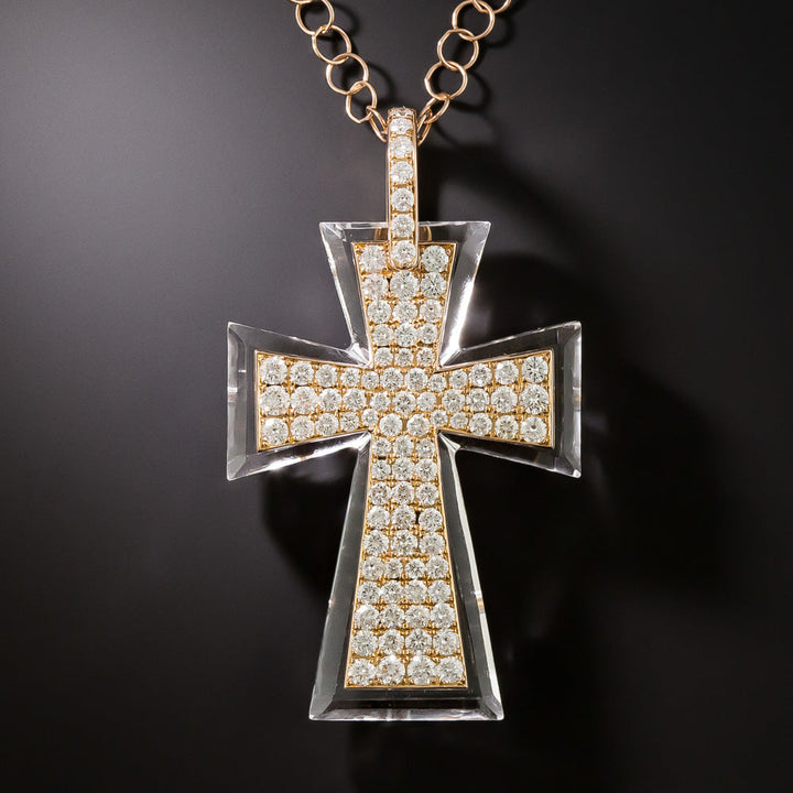 Rock Crystal And Diamond Cross Pendant