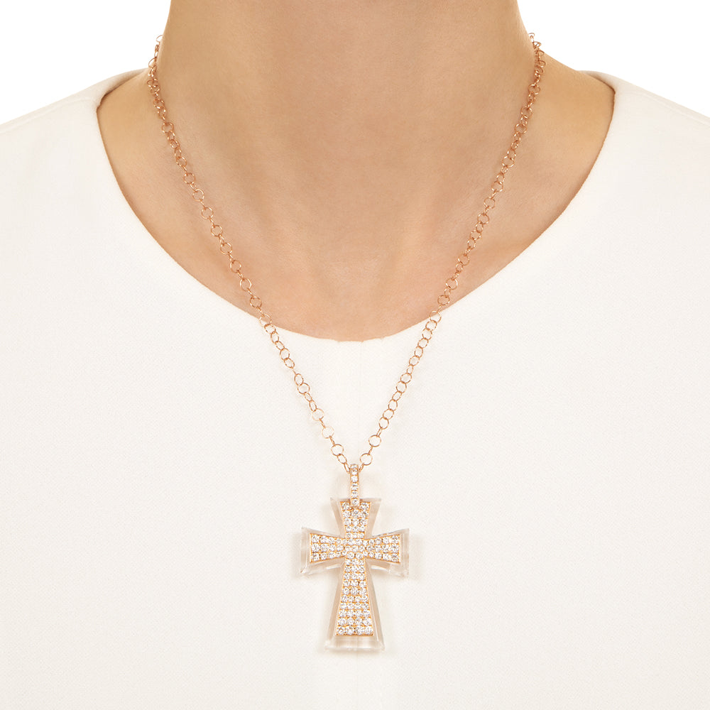 Rock Crystal And Diamond Cross Pendant - 5
