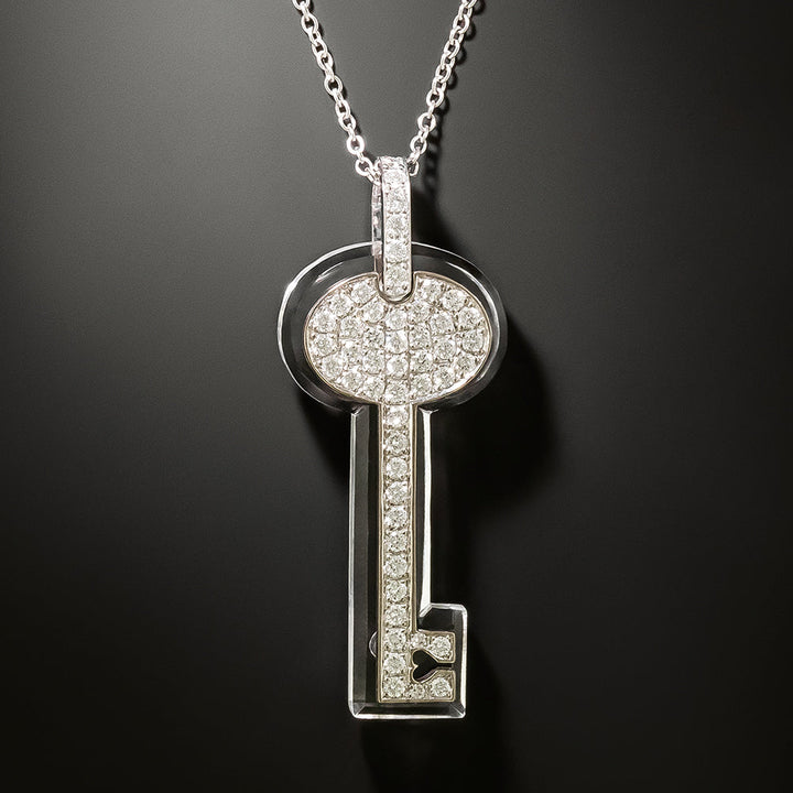 Rock Crystal and Diamond Key Pendant